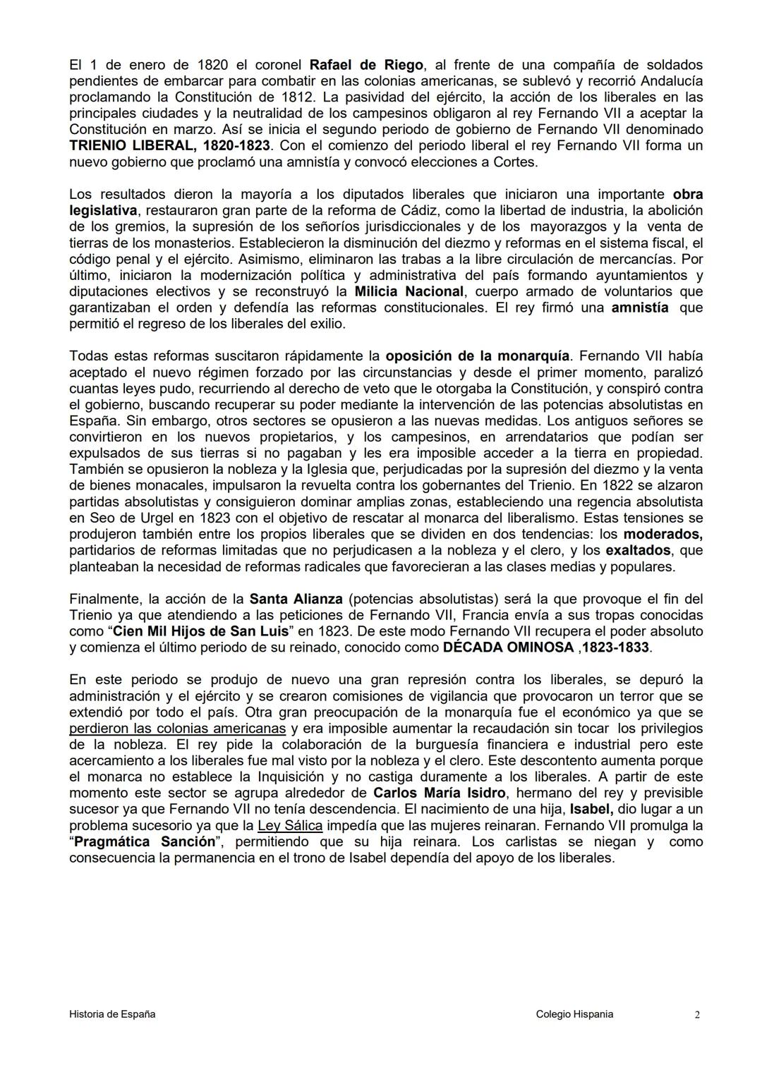 8. ABSOLUTISMO FRENTE A LIBERALISMO. EVOLUCIÓN POLÍTICA DEL REINADO DE
FERNANDO VII.
Introducción
Fernando VII se convierte en heredero de l