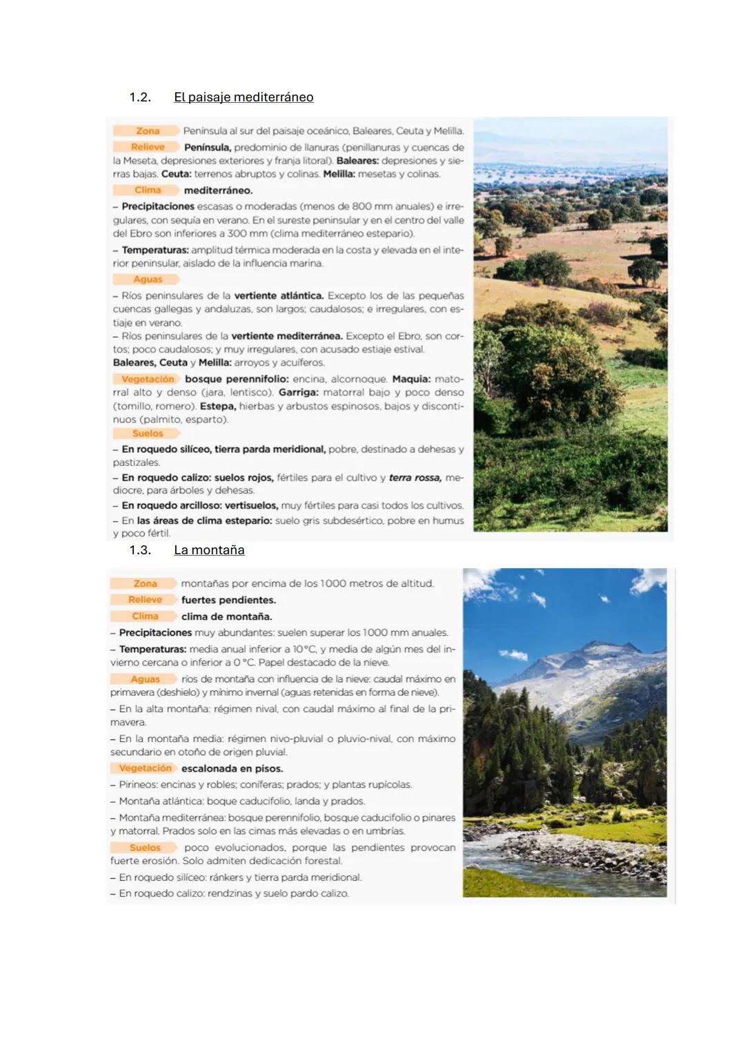 GEOGRAFÍA TEMA 4
1. Los paisajes naturales
1. Los paisajes geográficos
El paisaje geográfico es el aspecto visual de un territorio. Depende 