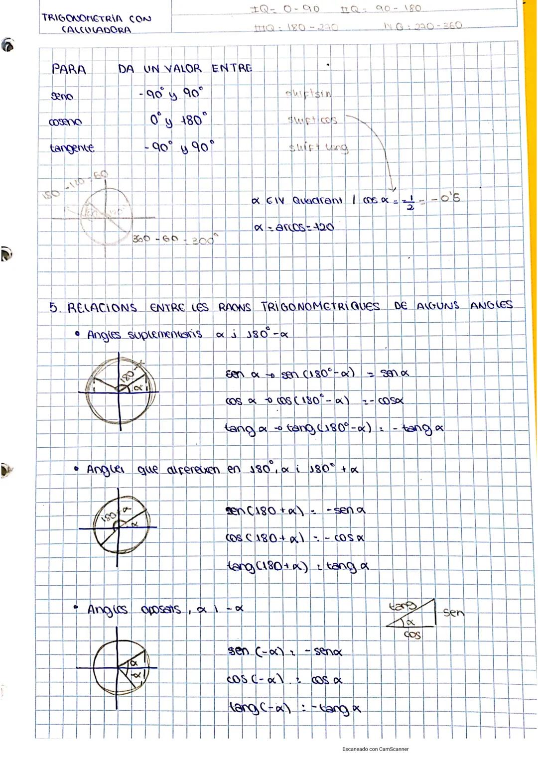 # TRIGONOMETRIA I NOMBRES COMPLEXOS

UNITAT 4: RESOLUCIÓ DE TRIANGLES

$(\text{Sina})^2$: $\sin^2x$
$(\cos x)^2$: $\cos^2x$
$(\text{tanga})^