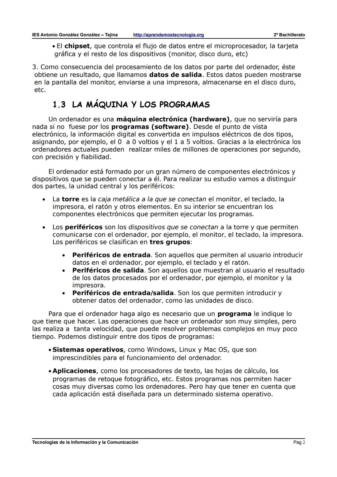 IES Antonio González González - Tejina
2º Bachillerato
ARQUITECTURA Y FUNCIONAMIENTO DEL ORDENADOR: Parte A
1. FUNCIONAMIENTO BÁSICO DEL ORD