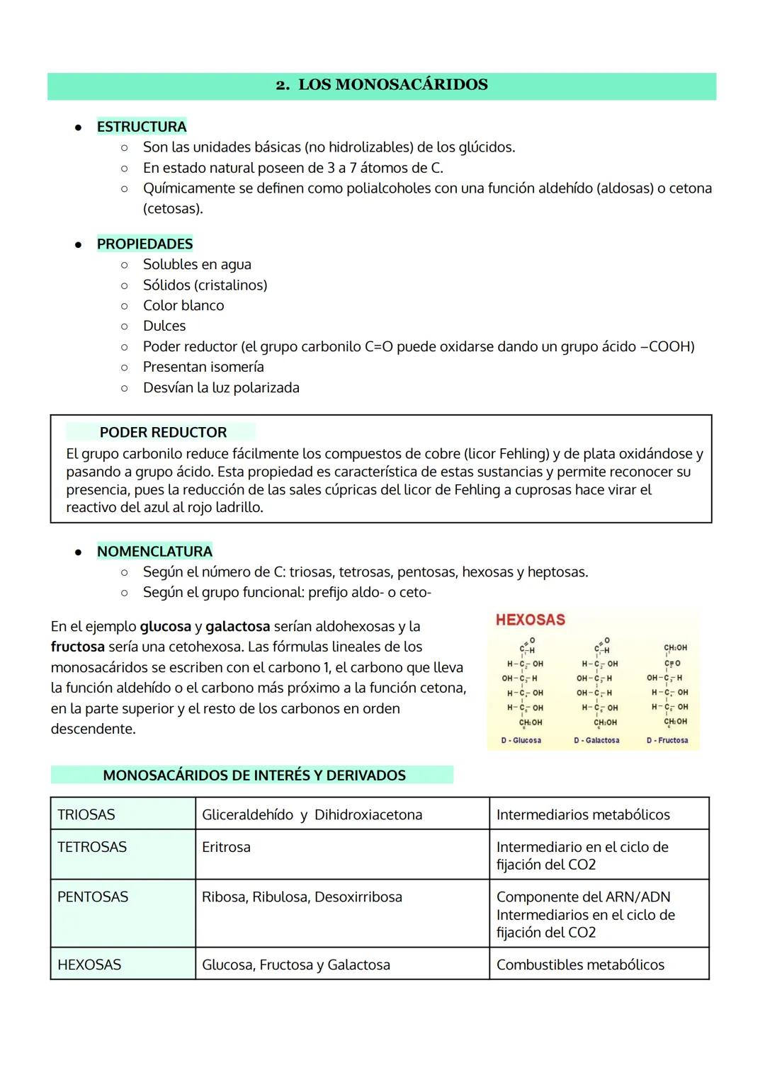 TEMA 2
LOS GLÚCIDOS - hidratos de carbono
1. Características generales y clasificación.
2. Los monosacáridos
a. Estructura
b. Propiedades
c.