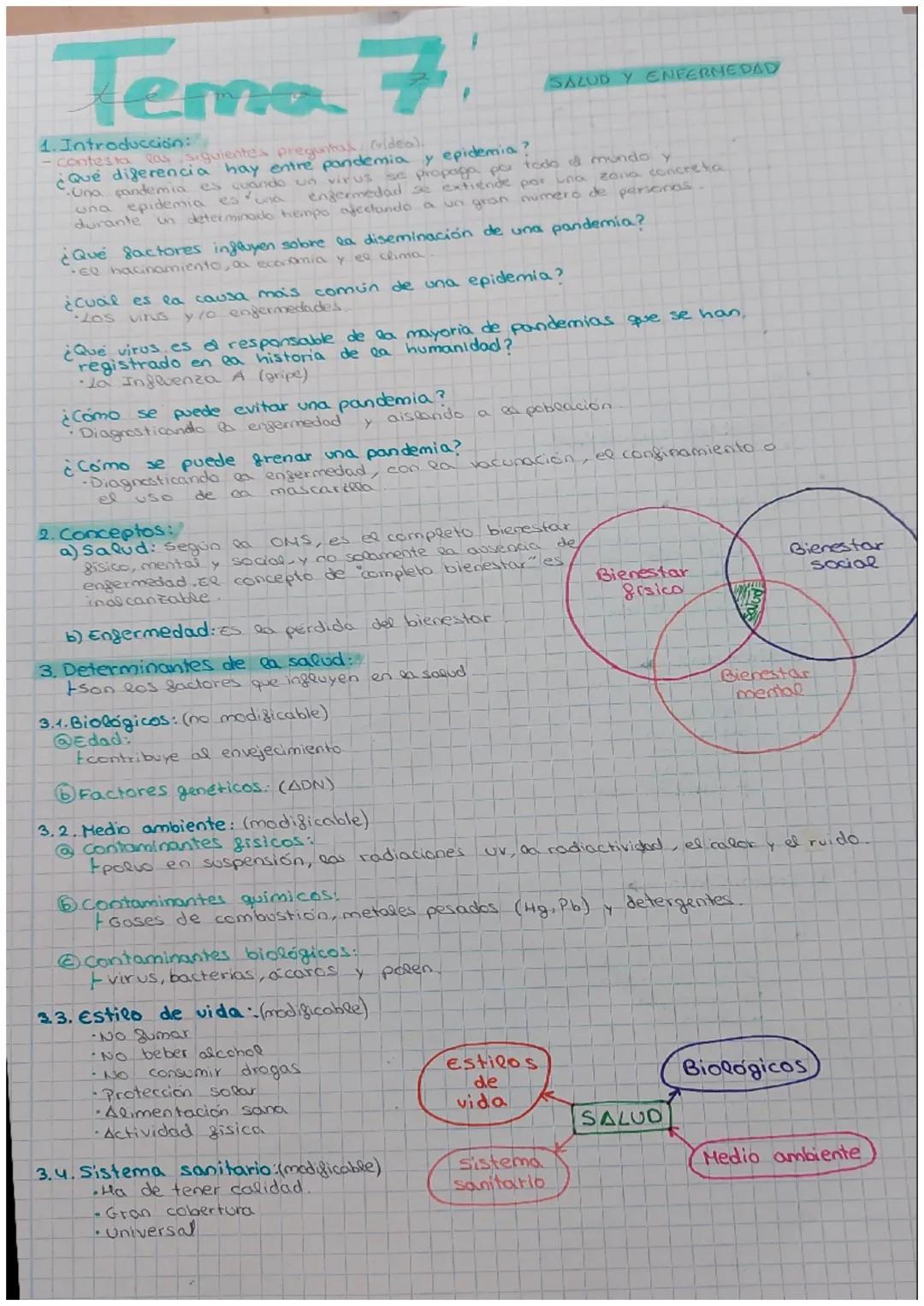 Tema 7
1. Introducción:
- contesta las siguientes preguntas (video).
¿Qué diferencia hay entre pandemia y epidemia?
Una pandemia es cuando u