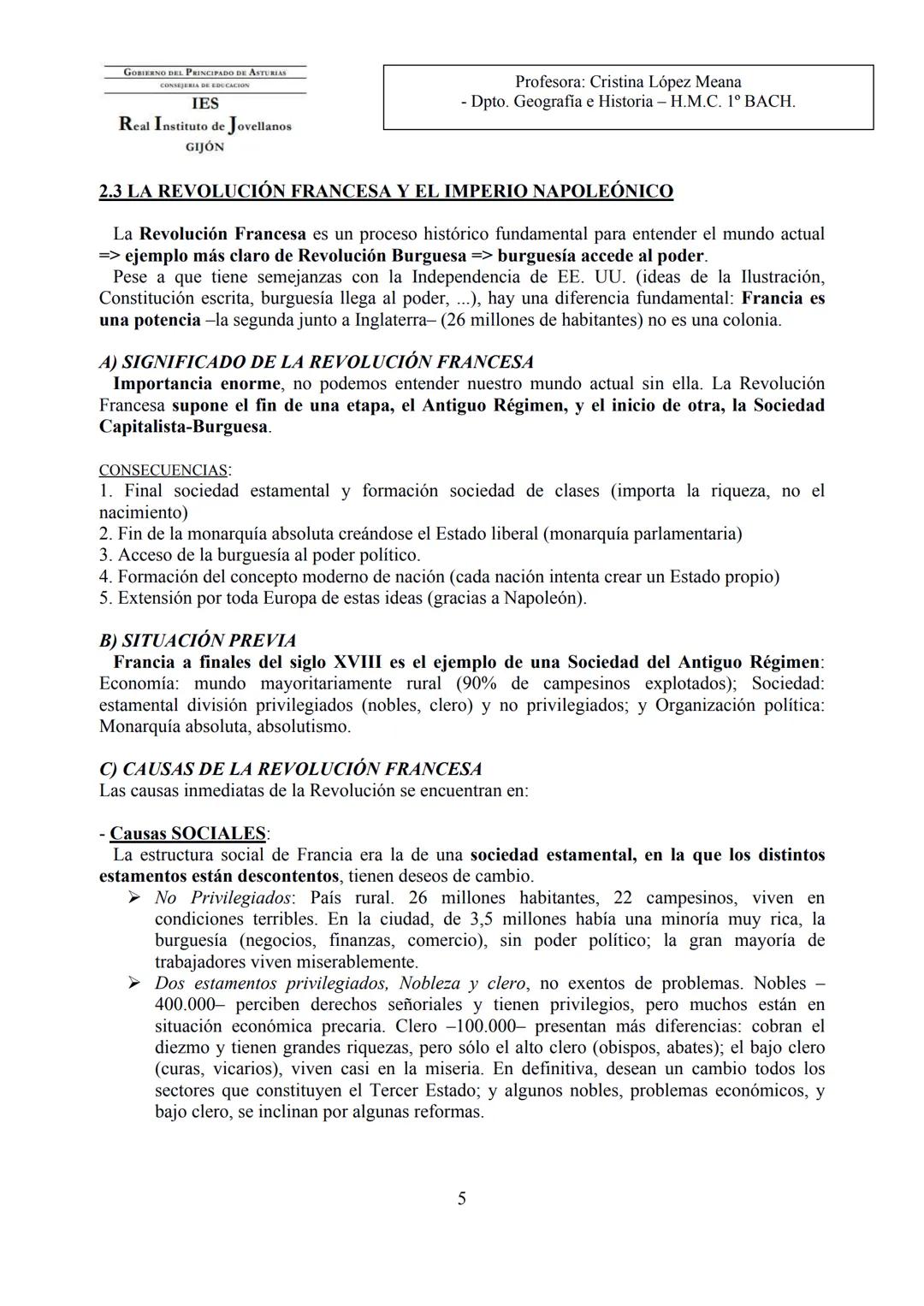 GOBIERNO DEL PRINCIPADO DE ASTURIAS
CONSEJERIA DE EDUCACION
IES
Real Instituto de Jovellanos
GIJÓN
Profesora: Cristina López Meana
- Dpto. G