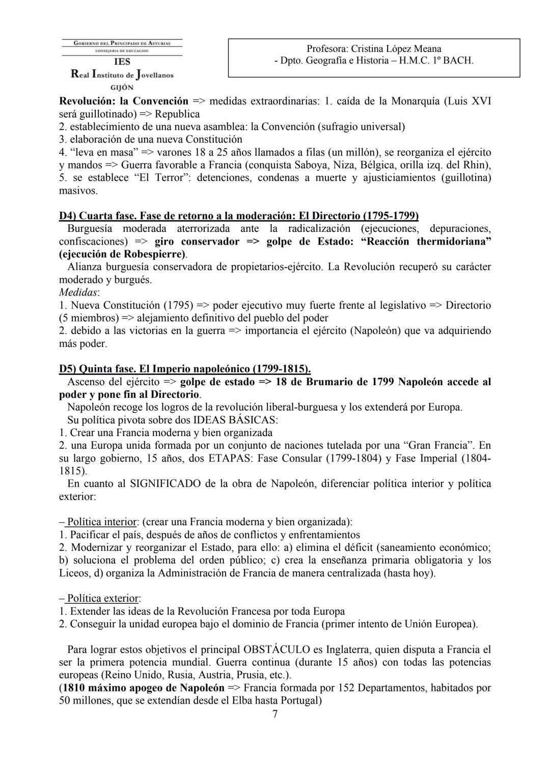 GOBIERNO DEL PRINCIPADO DE ASTURIAS
CONSEJERIA DE EDUCACION
IES
Real Instituto de Jovellanos
GIJÓN
Profesora: Cristina López Meana
- Dpto. G
