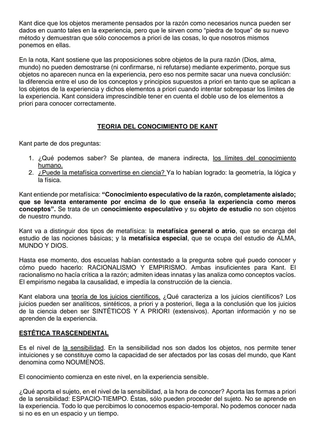 COMENTARIO KANT
A) El problema de la metafísica. “La metafísica, conocimiento especulativo...simples conceptos"
Kant, en este texto, en prim