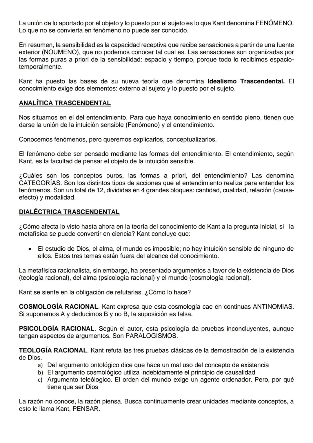 COMENTARIO KANT
A) El problema de la metafísica. “La metafísica, conocimiento especulativo...simples conceptos"
Kant, en este texto, en prim