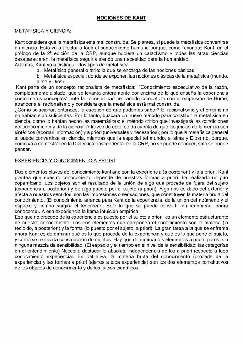 COMENTARIO KANT
A) El problema de la metafísica. “La metafísica, conocimiento especulativo...simples conceptos"
Kant, en este texto, en prim