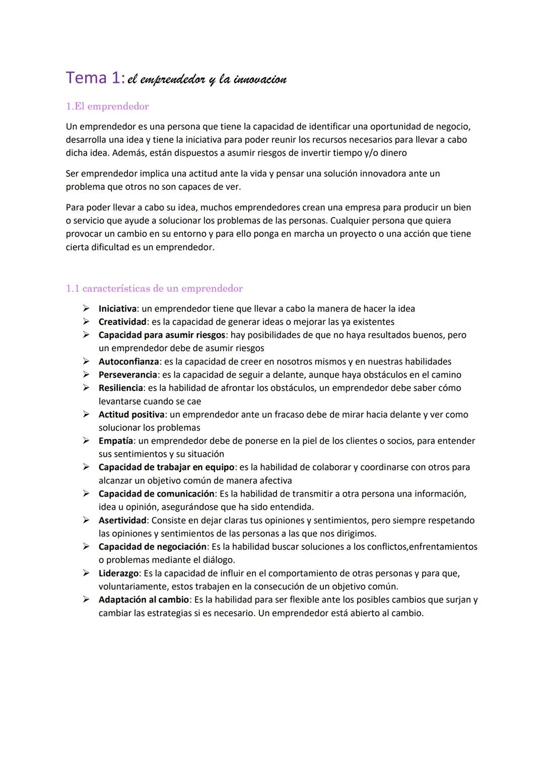 Tema 1: el emprendedor y la innovacion
1.El emprendedor
Un emprendedor es una persona que tiene la capacidad de identificar una oportunidad 