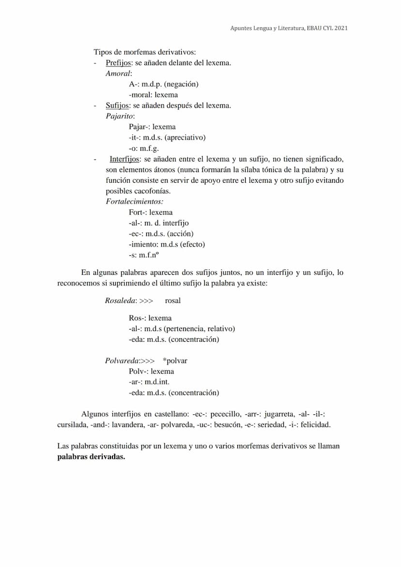 2.1 Definiciones:
1. LA PALABRA SIMPLE: LEXEMA Y MORFEMAS
●
●
●
MORFOLOGÍA
Apuntes Lengua y Literatura, EBAU CYL 2021
La palabra es una unid