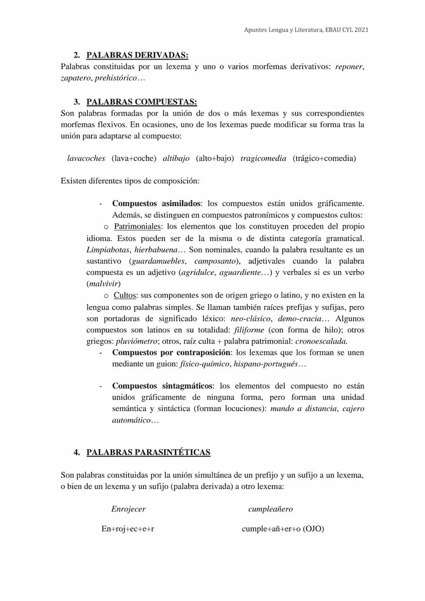 2.1 Definiciones:
1. LA PALABRA SIMPLE: LEXEMA Y MORFEMAS
●
●
●
MORFOLOGÍA
Apuntes Lengua y Literatura, EBAU CYL 2021
La palabra es una unid
