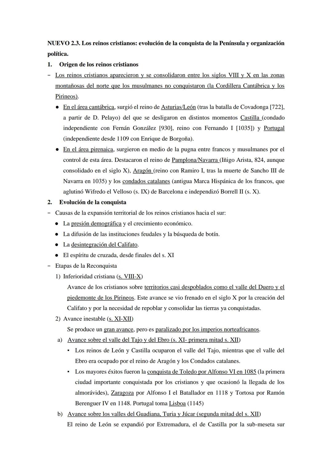 NUEVO 2.3. Los reinos cristianos: evolución de la conquista de la Península y organización
política.

1. Origen de los reinos cristianos

- 