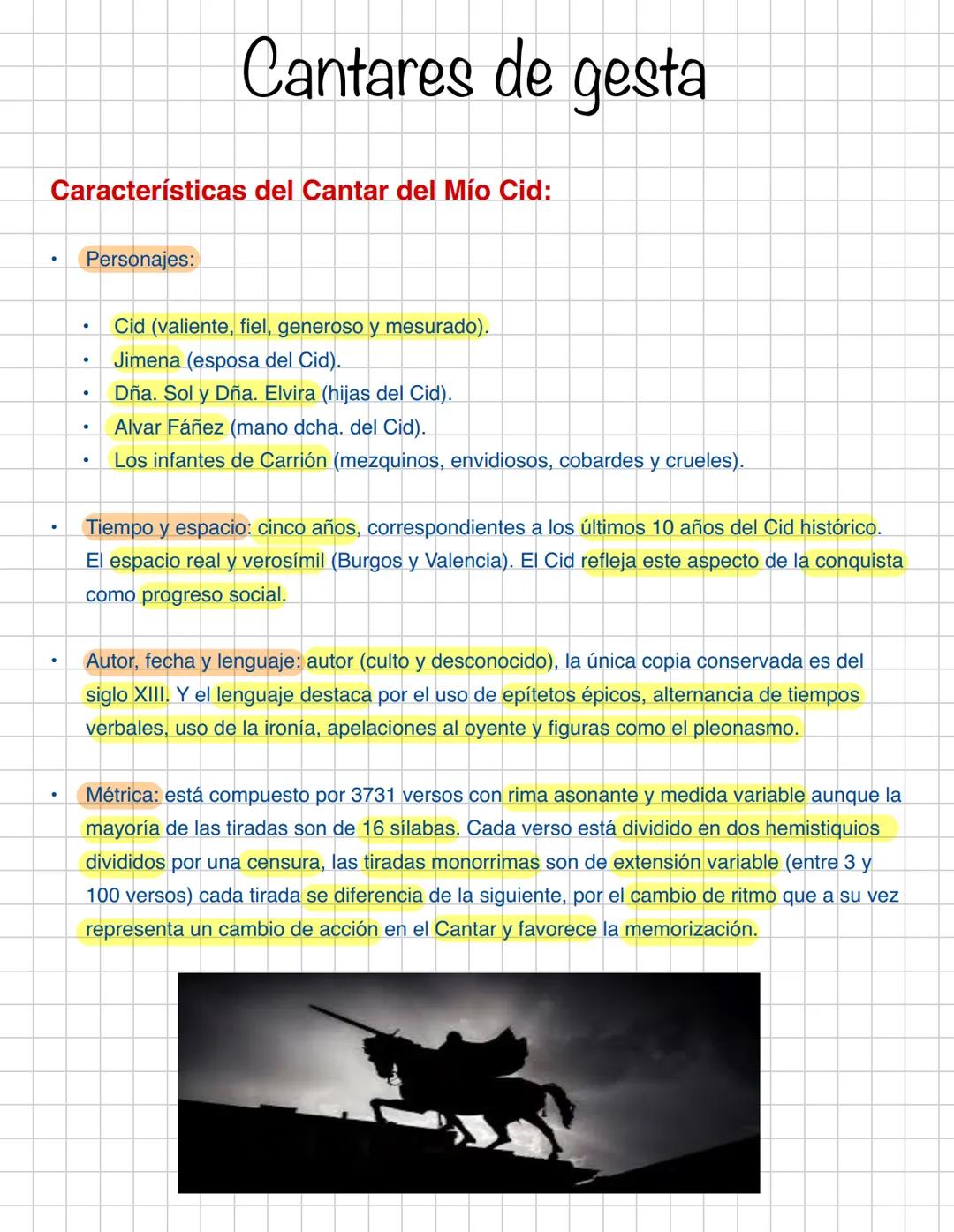 # Cantares de gesta

Introducción:

- Surgen en el siglo XII.
- Son poemas narrativos que relatan las hazañas de un héroe.
- Eran recitados 