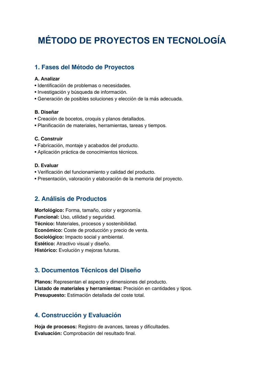 # MÉTODO DE PROYECTOS EN TECNOLOGÍA

1. Fases del Método de Proyectos

A. Analizar
* Identificación de problemas o necesidades.
* Investigac
