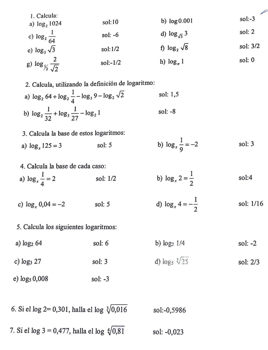 Examen Logaritmos
