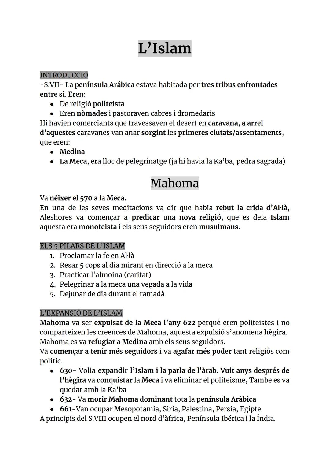 INTRODUCCIÓ
-S.VII- La península Arábica estava habitada per tres tribus enfrontades
entre si. Eren:
●
De religió politeista
Eren nòmades i 
