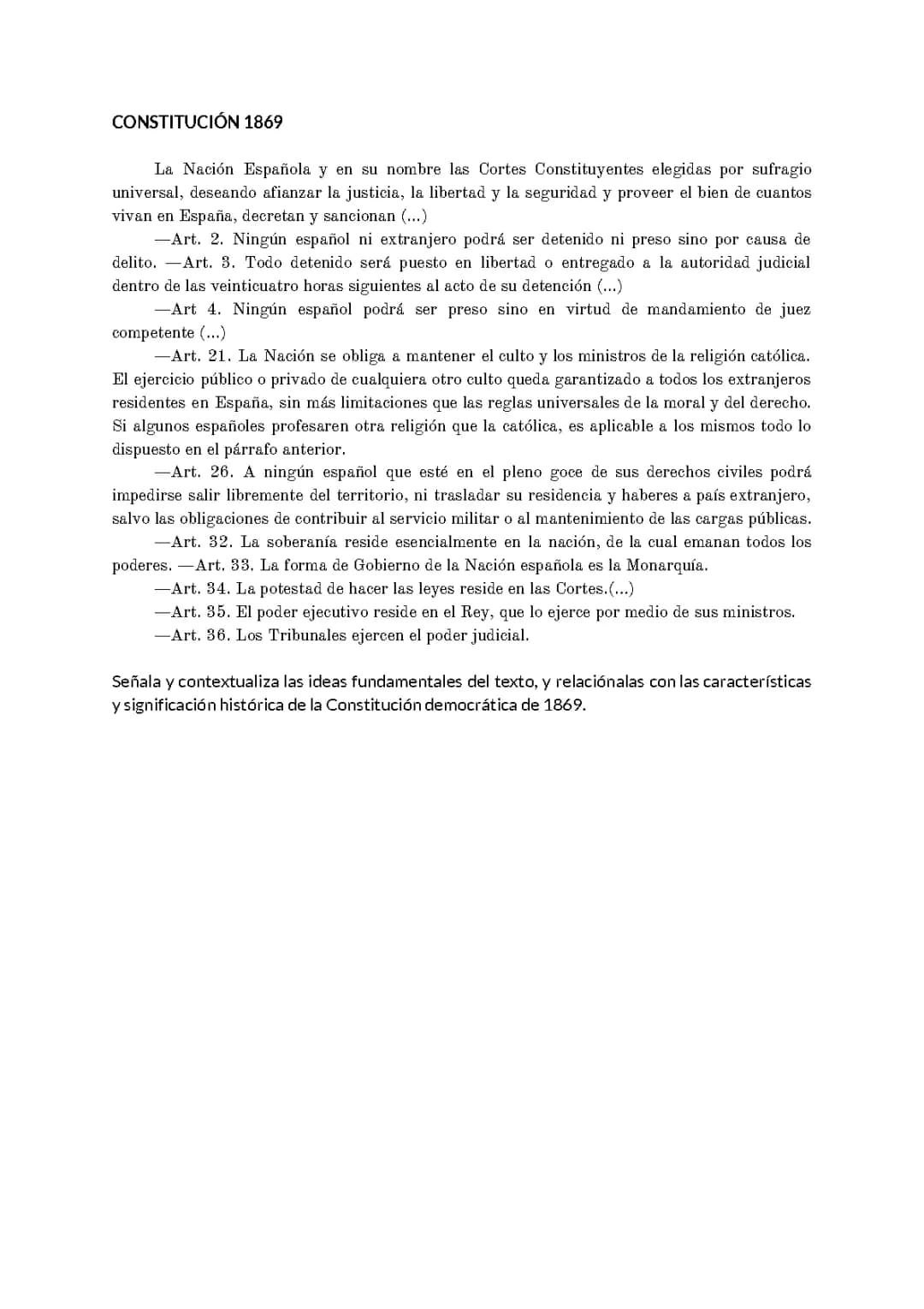 Todo sobre la Constitución de 1869 en España: Derechos, Libertades y Separación de Poderes