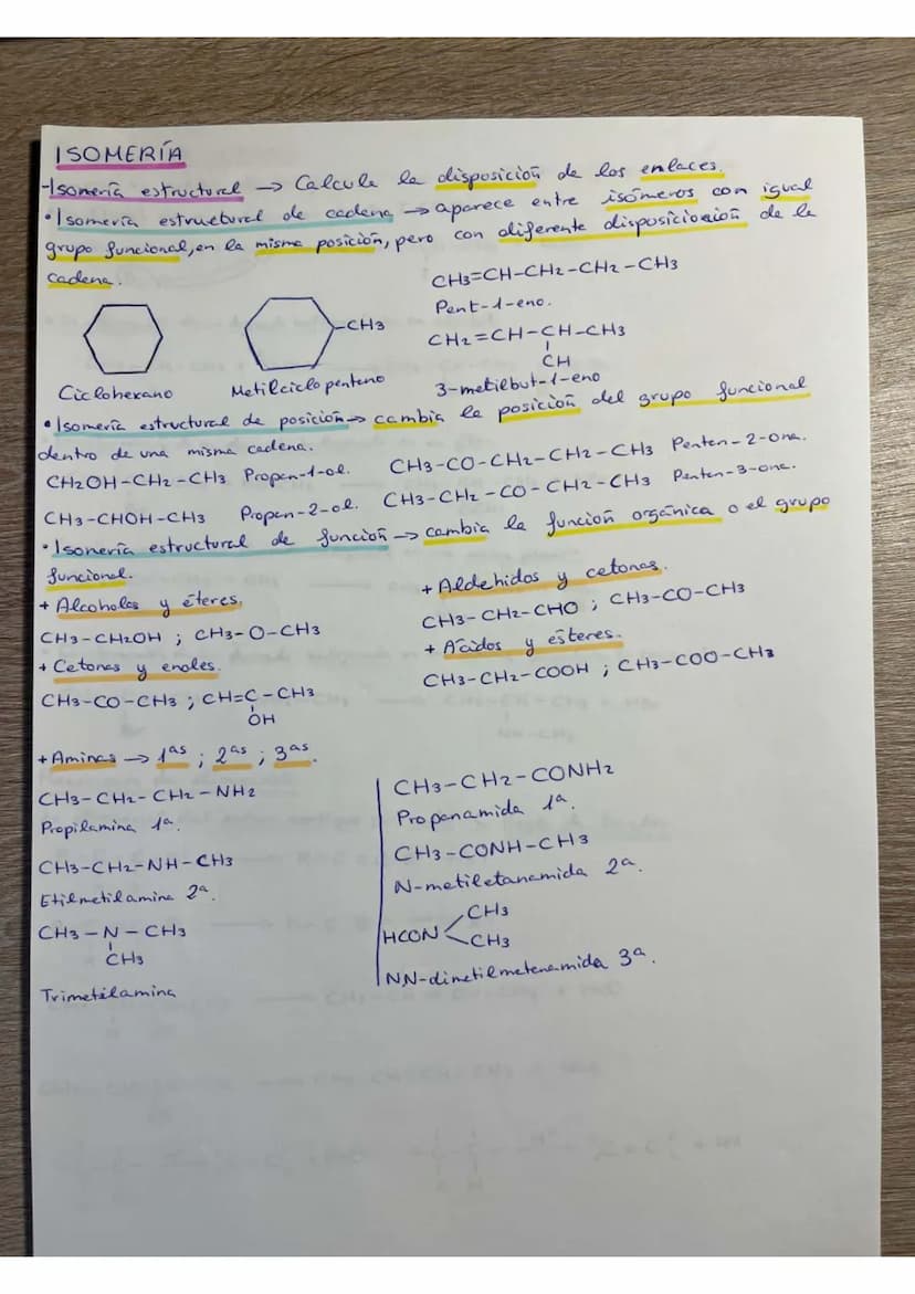 ISOMERIA
Los isómeros
pero distinta
son compuestos con igual formule moleculer.
formula estructural. Tienen diferentes propiedades físicas y