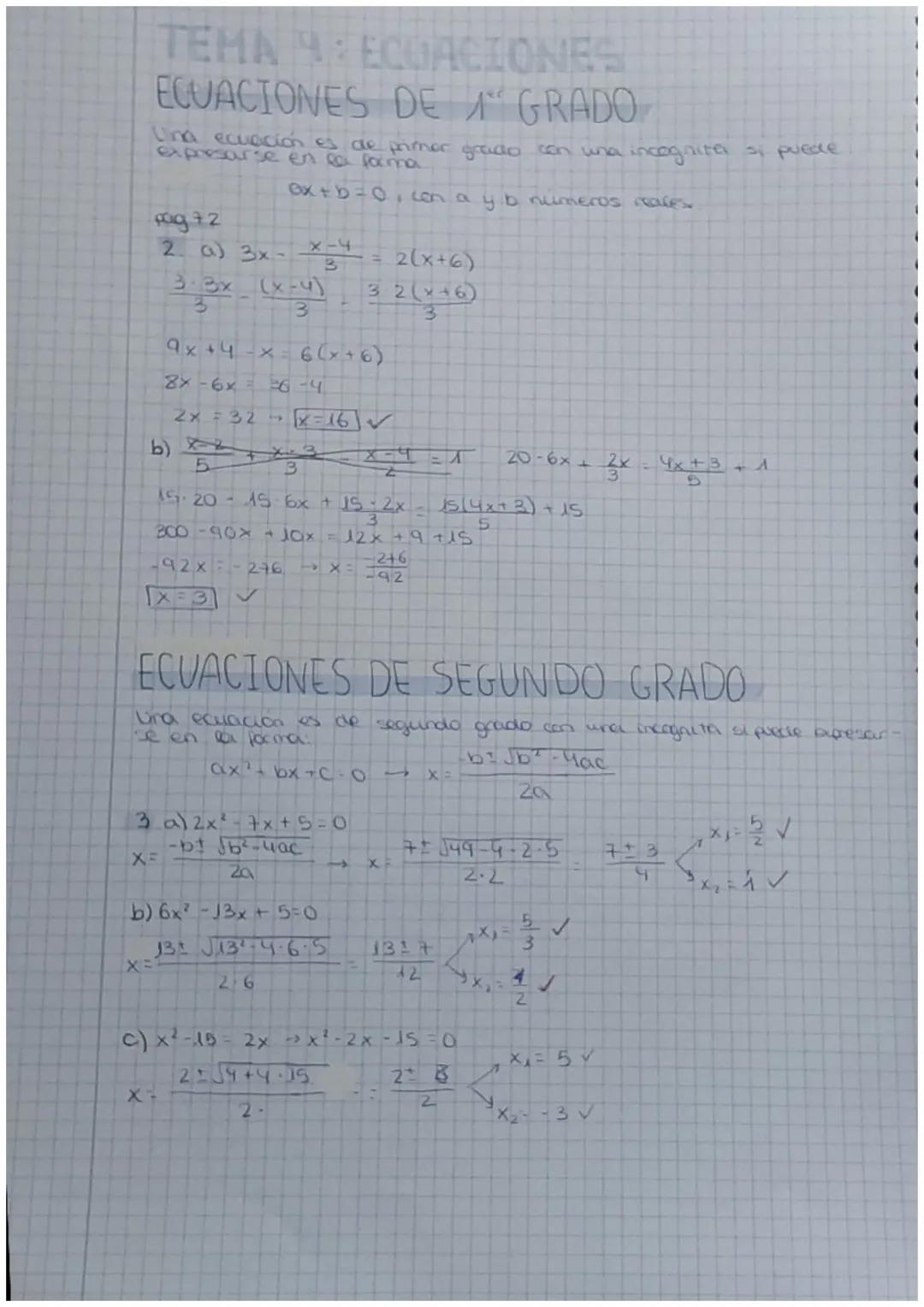 # TEMA 9: ECUACIONES

# ECUACIONES DE 1° GRADO

Una ecuación es de primer grado con una incognita si puede
expresarse en la forma:

$ax+b=0$