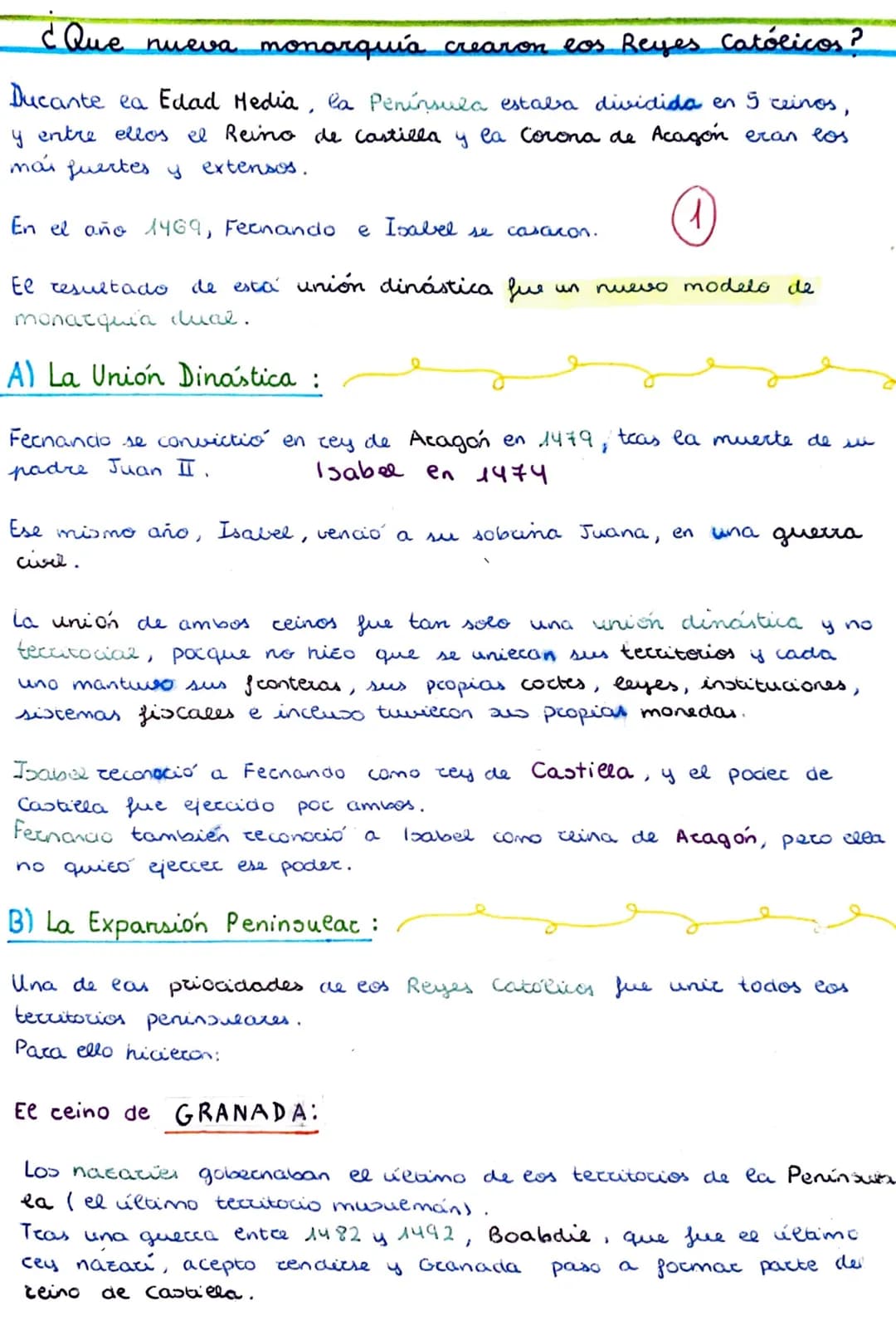 ¿Que
nueva monarquía crearon los Reyes Católicos?
Ducante ea Edad Media, la Península estaba dividida en 5 ceinos,
y entre ellos el Reino de
