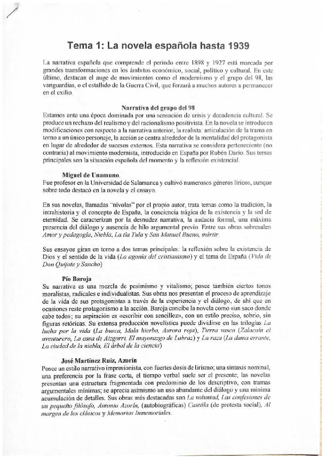 La novela española hasta 1939