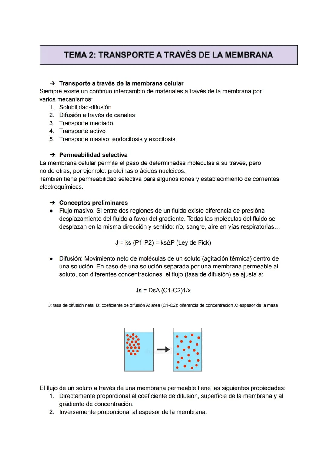 TEMA 2: TRANSPORTE A TRAVÉS DE LA MEMBRANA
→ Transporte a través de la membrana celular
Siempre existe un continuo intercambio de materiales