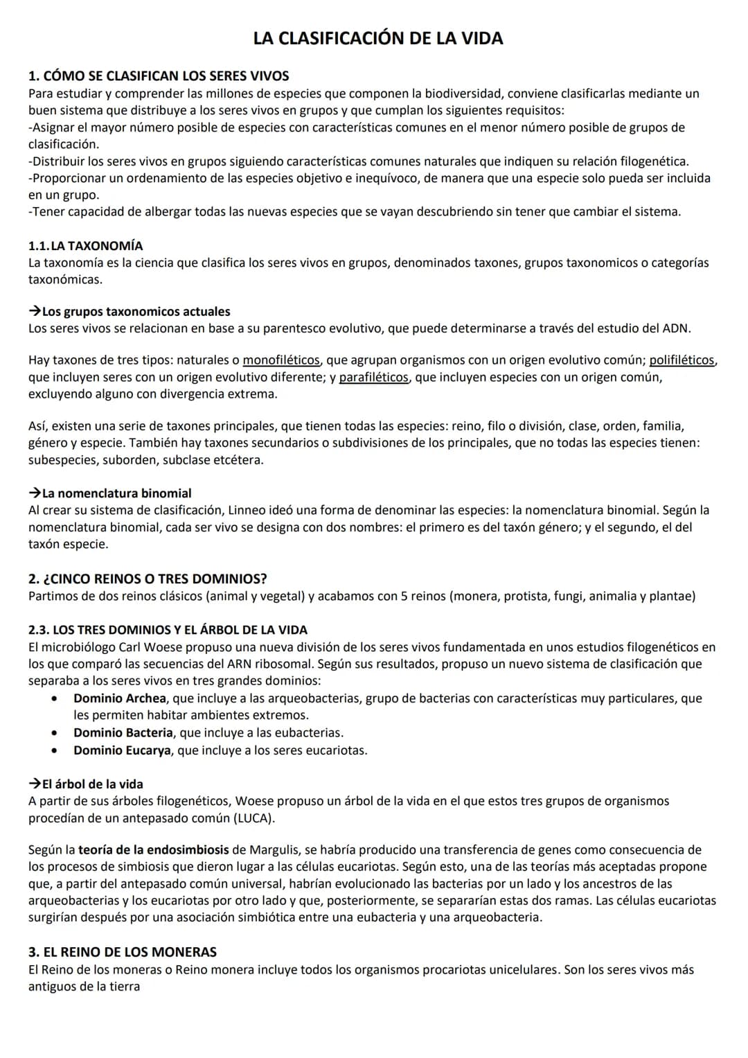 LA CLASIFICACIÓN DE LA VIDA
1. CÓMO SE CLASIFICAN LOS SERES VIVOS
Para estudiar y comprender las millones de especies que componen la biodiv