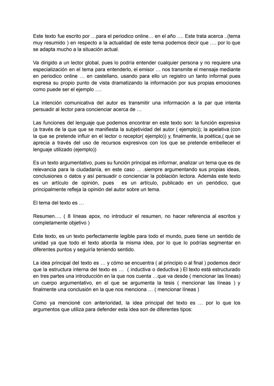 Este texto fue escrito por ...para el periodico online... en el año .... Este trata acerca ..(tema
muy resumido) en respecto a la actualidad