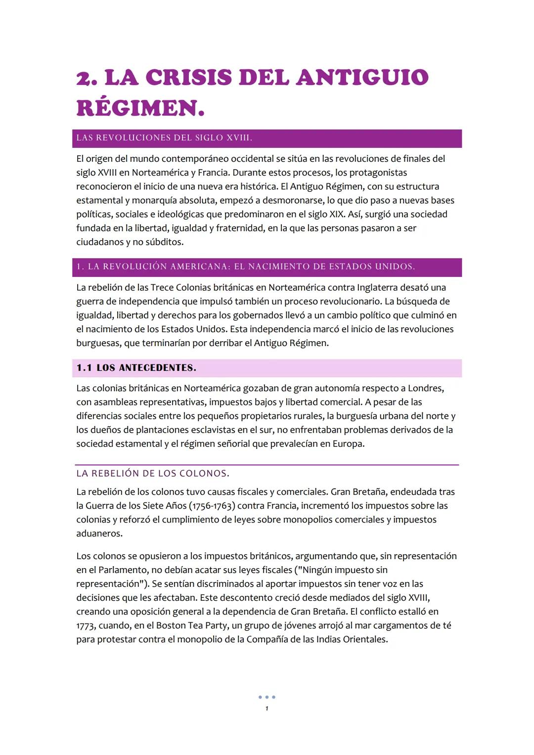 ## 2. LA CRISIS DEL ANTIGUIO
RÉGIMEN.

LAS REVOLUCIONES DEL SIGLO XVIII.

El origen del mundo contemporáneo occidental se sitúa en las revol