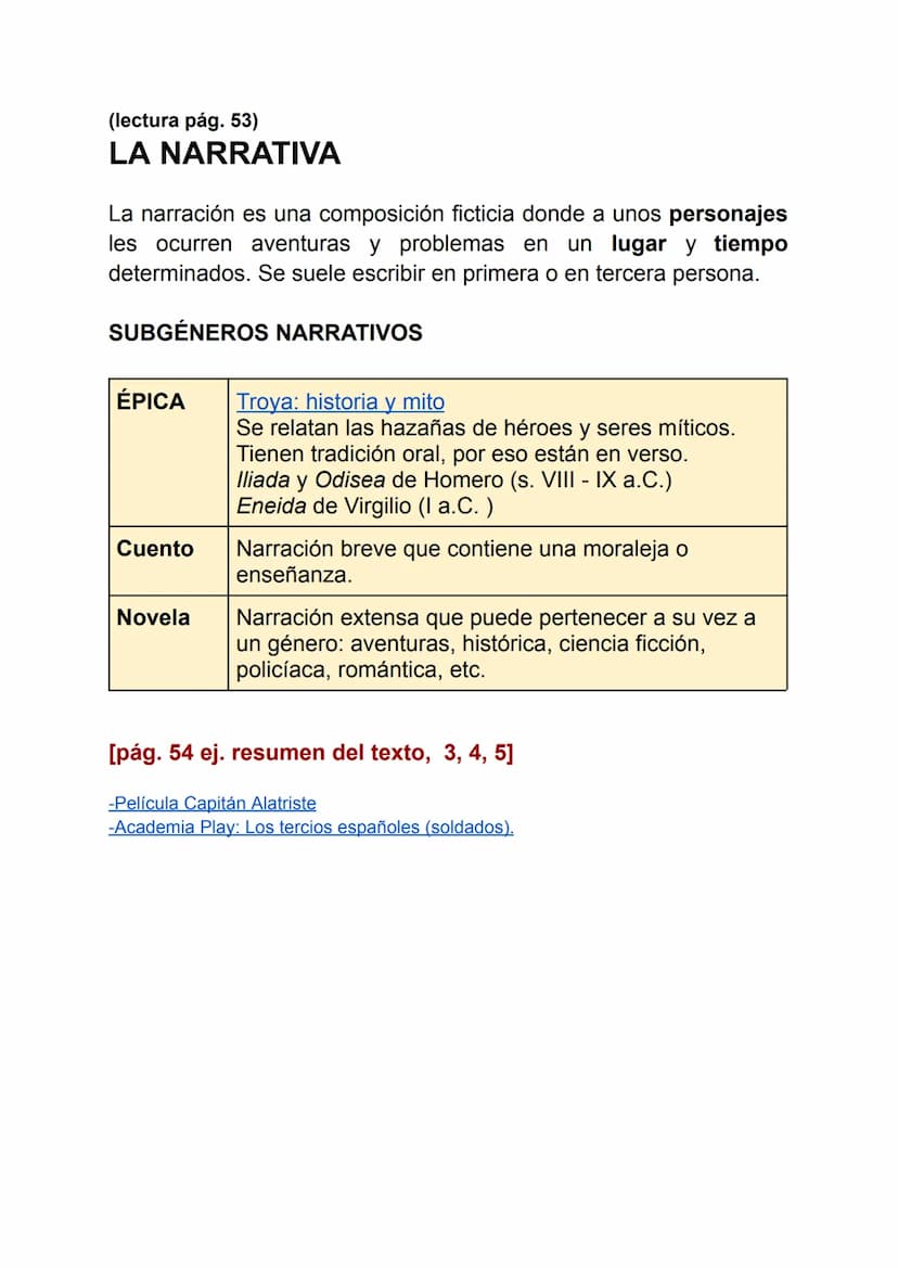 Libro I pág. 52-56
GÉNEROS LITERARIOS
En la literatura de todas las culturas nos encontramos siempre con tres
tipos de géneros literarios. A