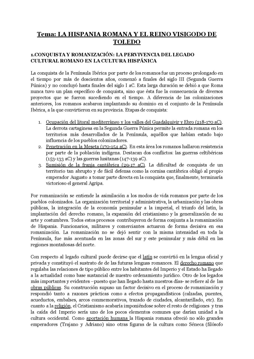 Resumen del Tema 2 de Historia: Hispania Romana