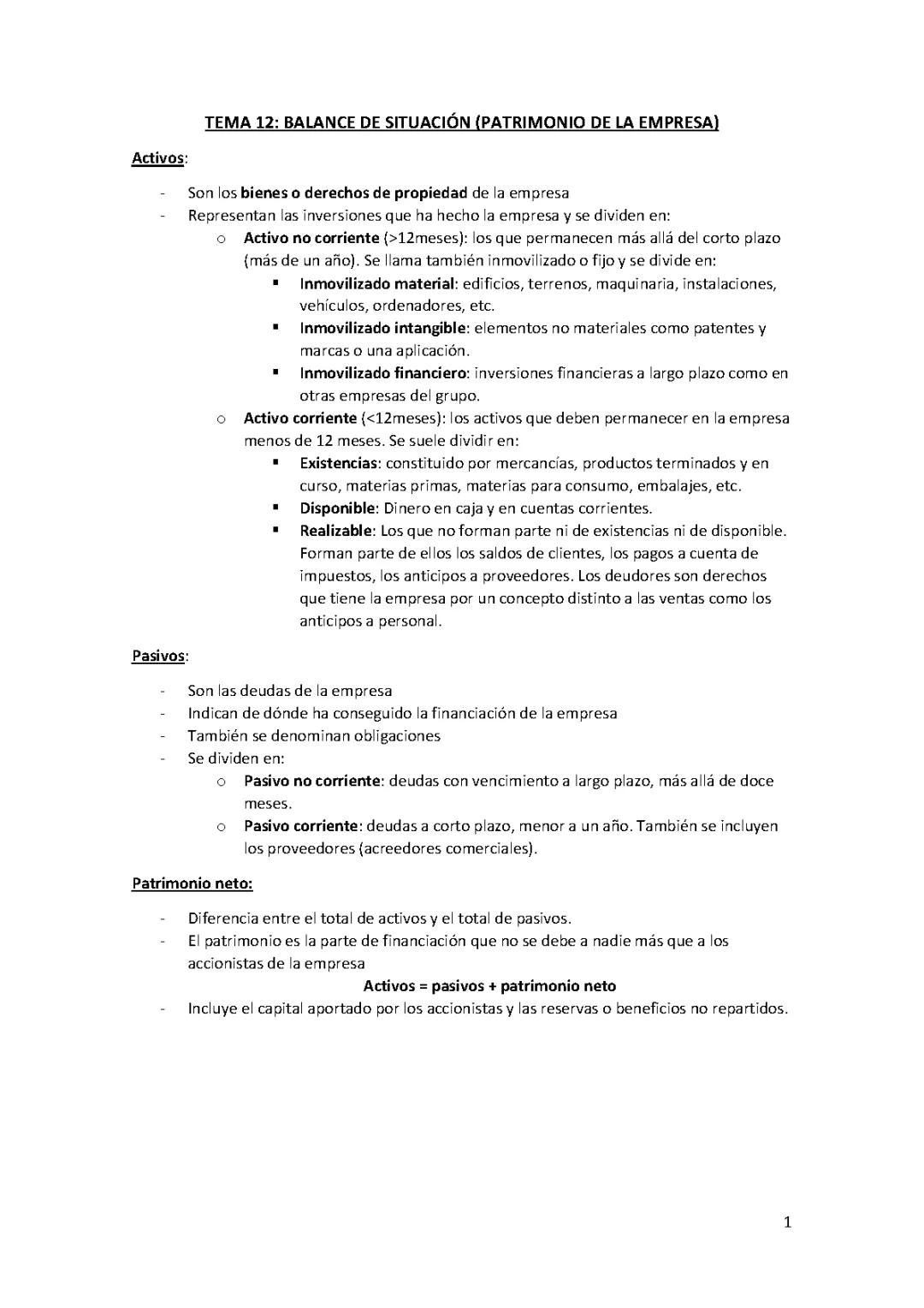 Tema 12: Ventana al Balance de Situación y el Patrimonio Empresarial