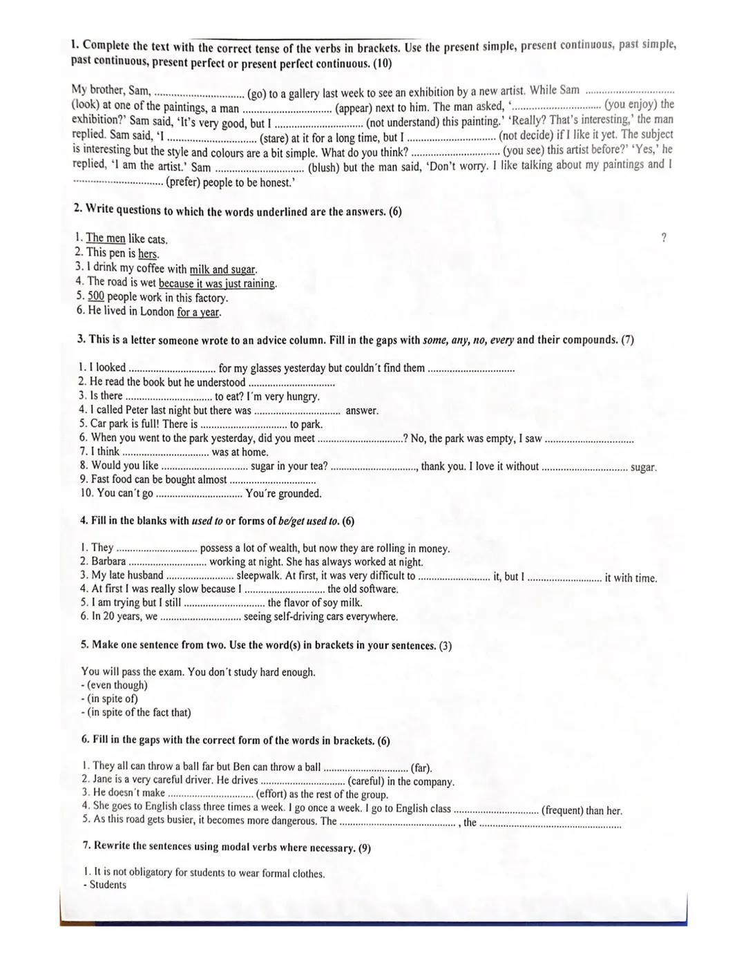1. Complete the text with the correct tense of the verbs in brackets. Use the present simple, present continuous, past simple,
past continuo