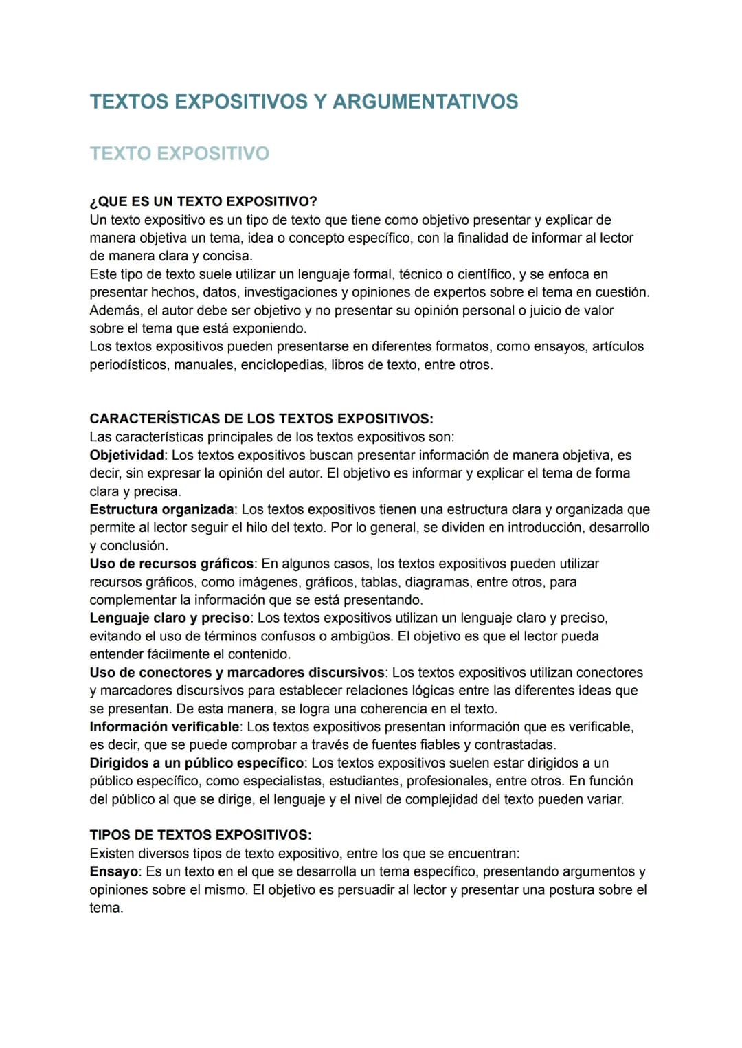 TEXTOS EXPOSITIVOS Y ARGUMENTATIVOS
TEXTO EXPOSITIVO
¿QUE ES UN TEXTO EXPOSITIVO?
Un texto expositivo es un tipo de texto que tiene como obj