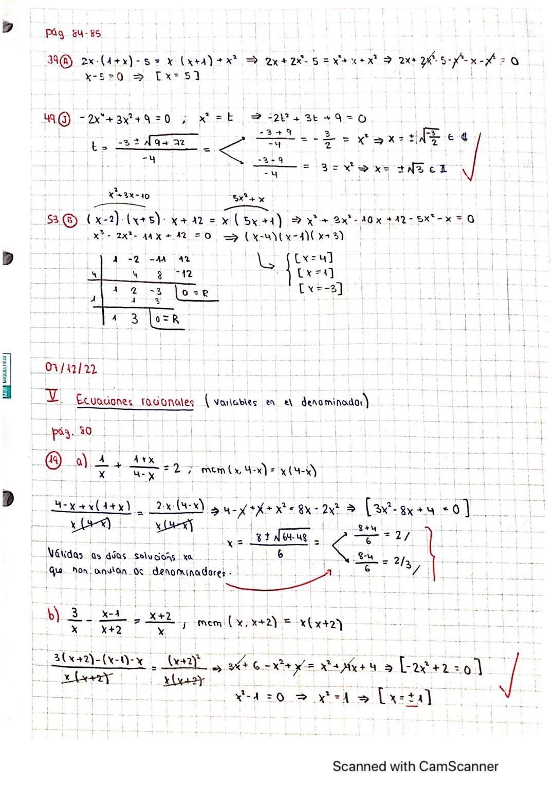 UNIDADE: 4. Ett
UNIDADE 4 ECUACIONS E INECUACIONS
Ecuacions
I)
grau (páx. 84-33 a. b.e, f).
a) 3 (x-2) - 12 = x- (2x+8) ⇒ 3x - 6-12 = x-2x -