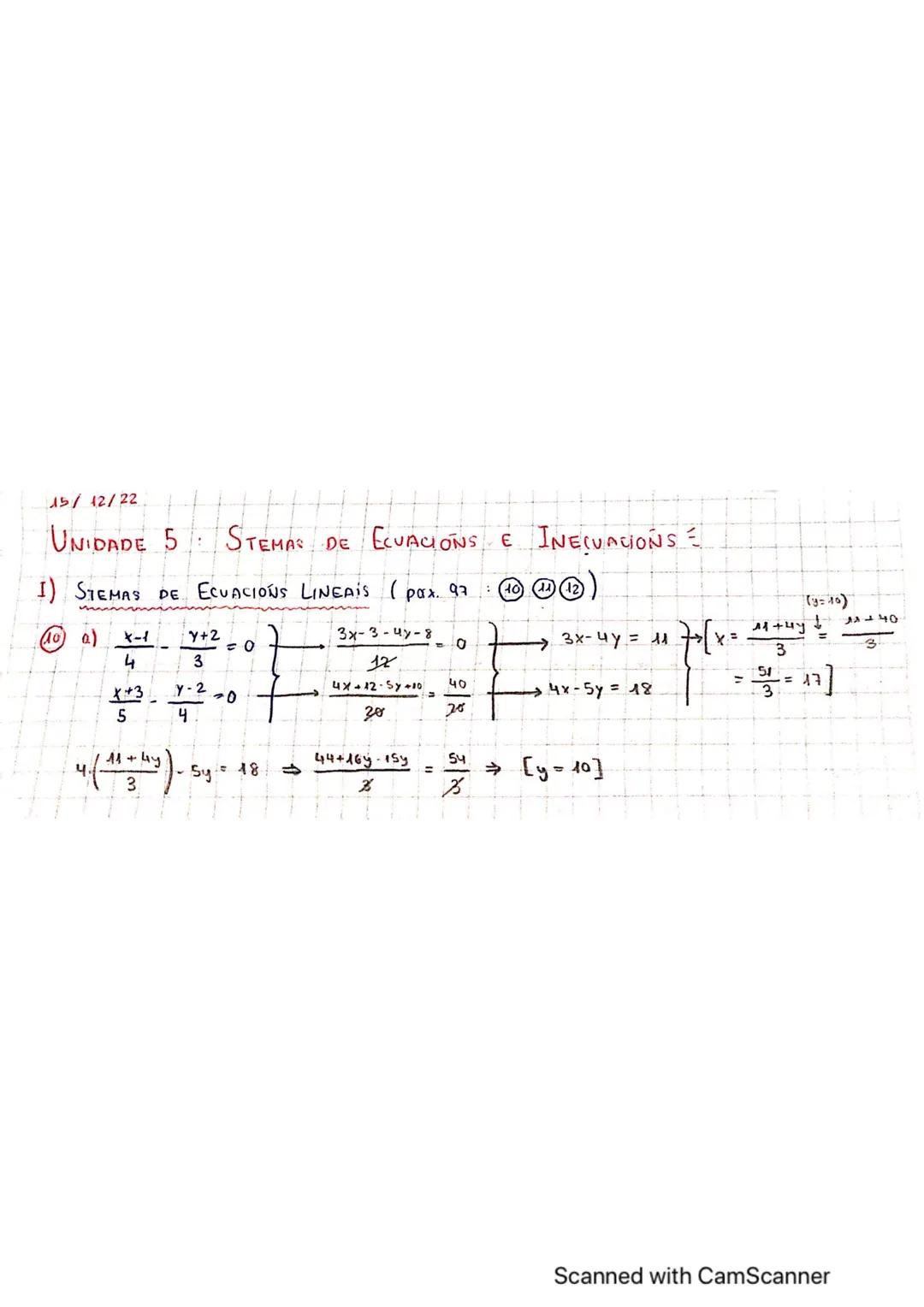 UNIDADE: 4. Ett
UNIDADE 4 ECUACIONS E INECUACIONS
Ecuacions
I)
grau (páx. 84-33 a. b.e, f).
a) 3 (x-2) - 12 = x- (2x+8) ⇒ 3x - 6-12 = x-2x -