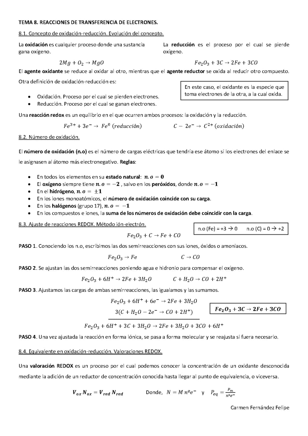 TEMA 8. REACCIONES DE TRANSFERENCIA DE ELECTRONES.