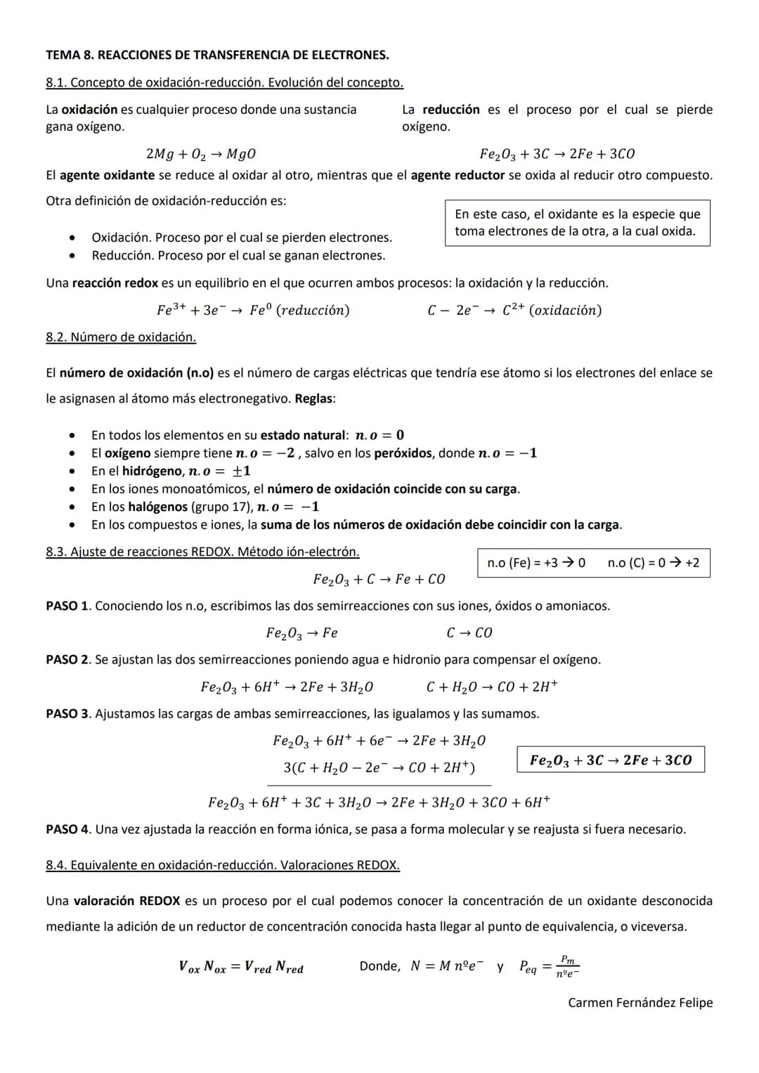 TEMA 8. REACCIONES DE TRANSFERENCIA DE ELECTRONES.
8.1. Concepto de oxidación-reducción. Evolución del concepto.
La oxidación es cualquier p