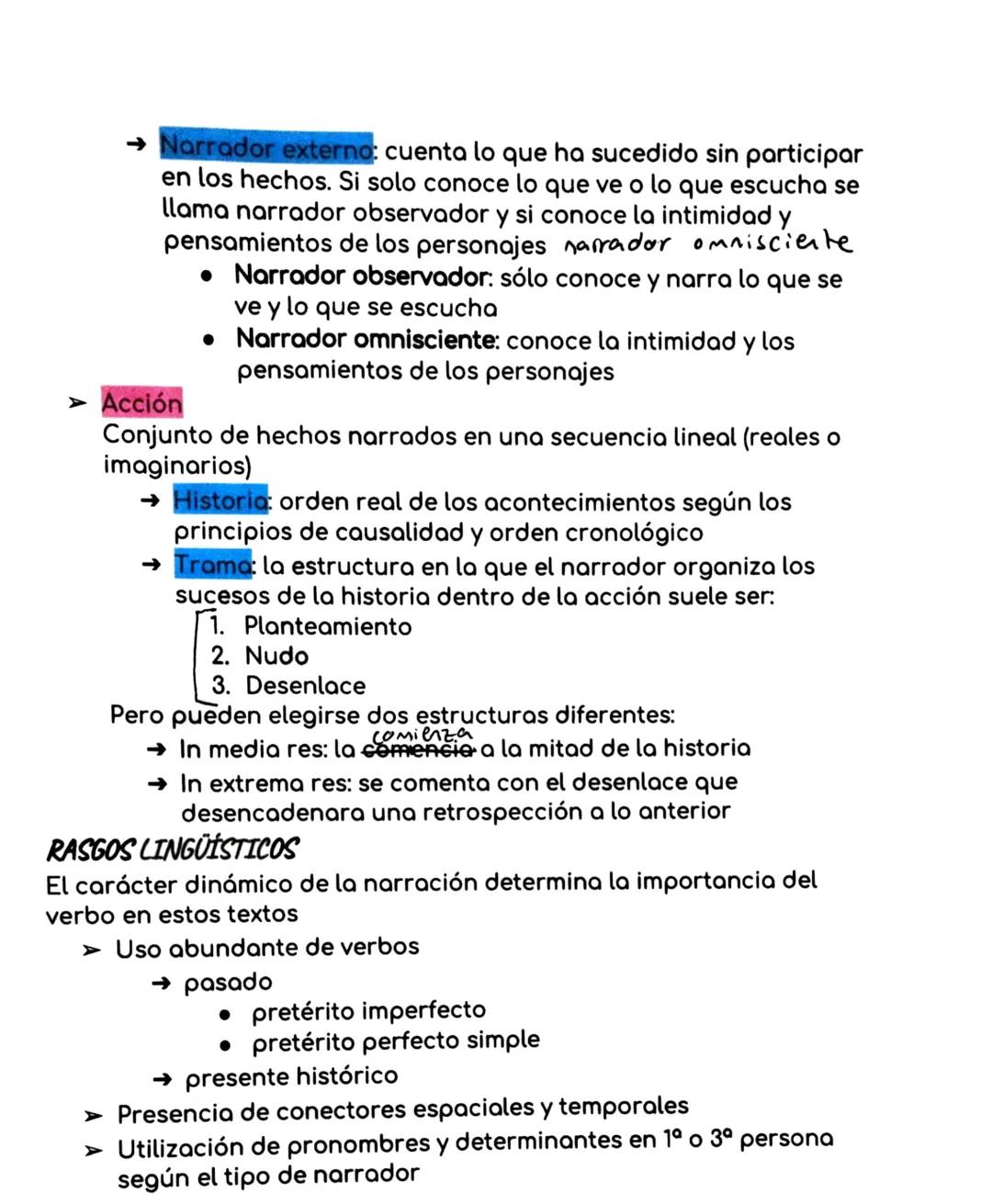 LA NARRACIÓN
La narración es el relato de unos sucesos que les ocurren a unos
personajes en un espacio y en un tiempo determinados
ELEMENTOS