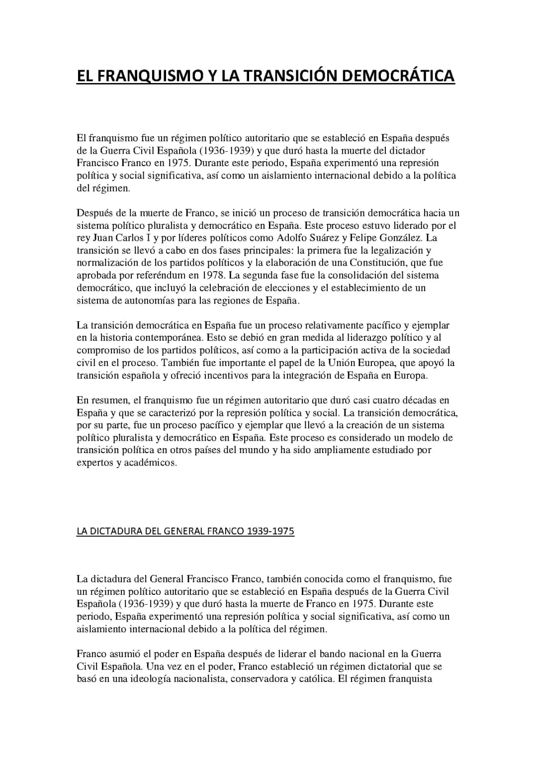 EL FRANQUISMO Y LA TRANSICIÓN DEMOCRÁTICA