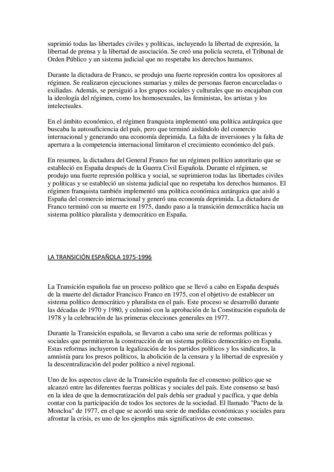 EL FRANQUISMO Y LA TRANSICIÓN DEMOCRÁTICA
El franquismo fue un régimen político autoritario que se estableció en España después
de la Guerra