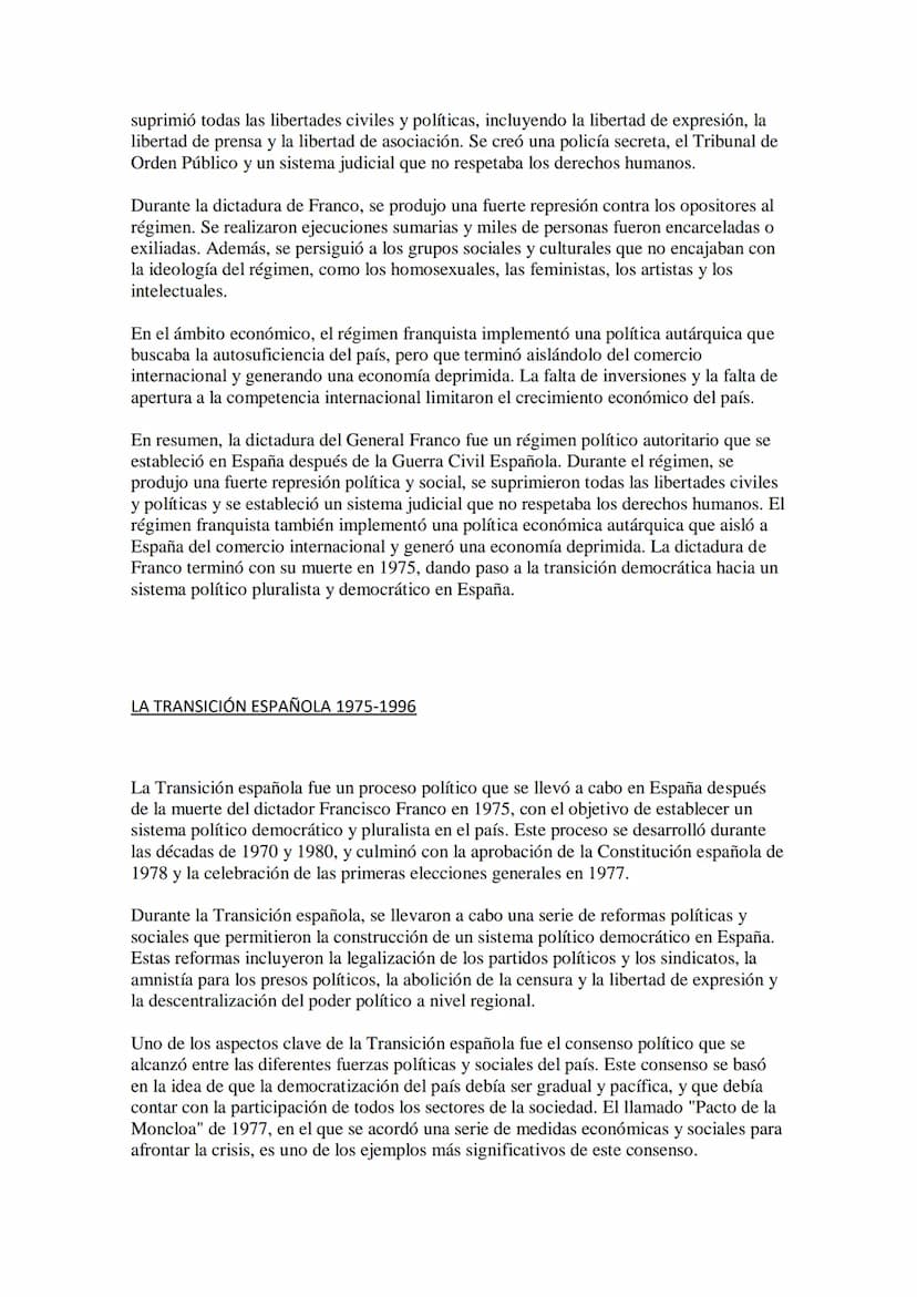 EL FRANQUISMO Y LA TRANSICIÓN DEMOCRÁTICA
El franquismo fue un régimen político autoritario que se estableció en España después
de la Guerra