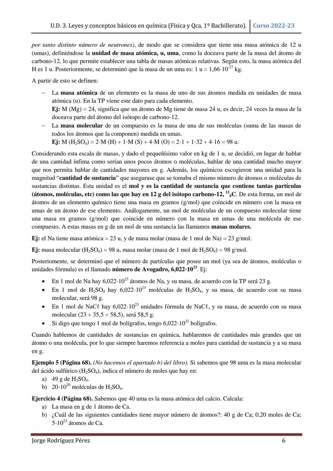 U.D. 3. Leyes y conceptos básicos en química (Física y Qca, 1º Bachillerato). Curso 2022-23

# TEMA 3: LEYES Y CONCEPTOS BÁSICOS EN QUÍMICA.