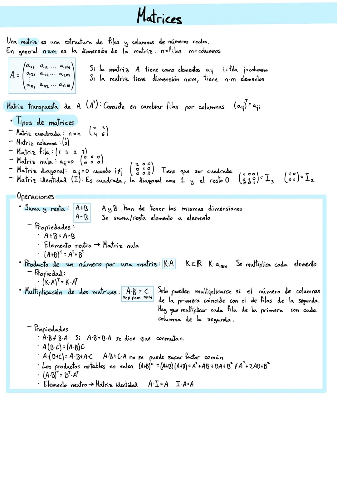 Matrices
Una matriz es una estructura de filas
y
columnas de números reales.
En general nxm es la dimensión de la matriz n=filas m= columnas