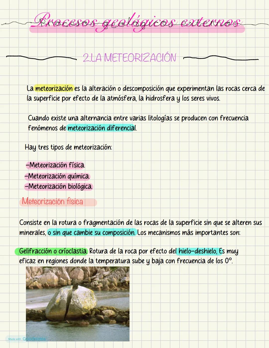 Procesos geológicos externos
2.LA METEORIZACIÓN
La meteorización es la alteración o descomposición que experimentan las rocas cerca de
la su