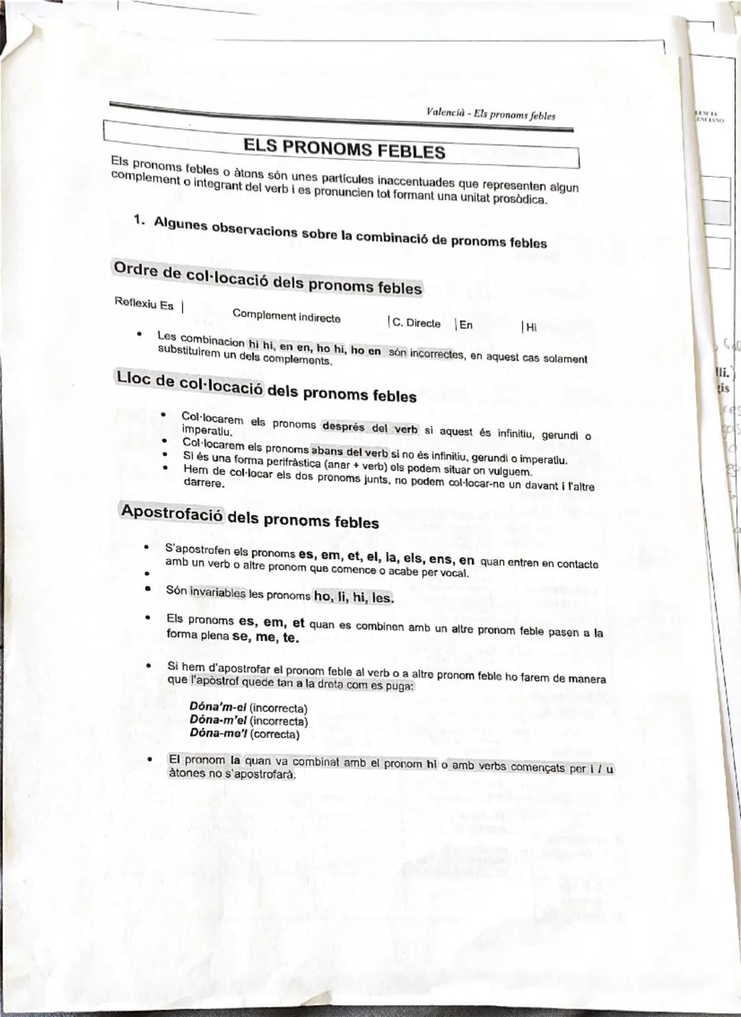 Guía de Valenciano: Uso de los Pronoms Febles