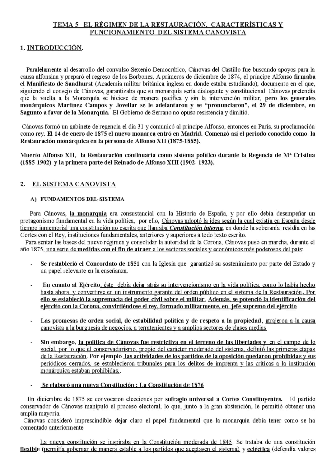 TEMA 5. El régimen de la restauración
