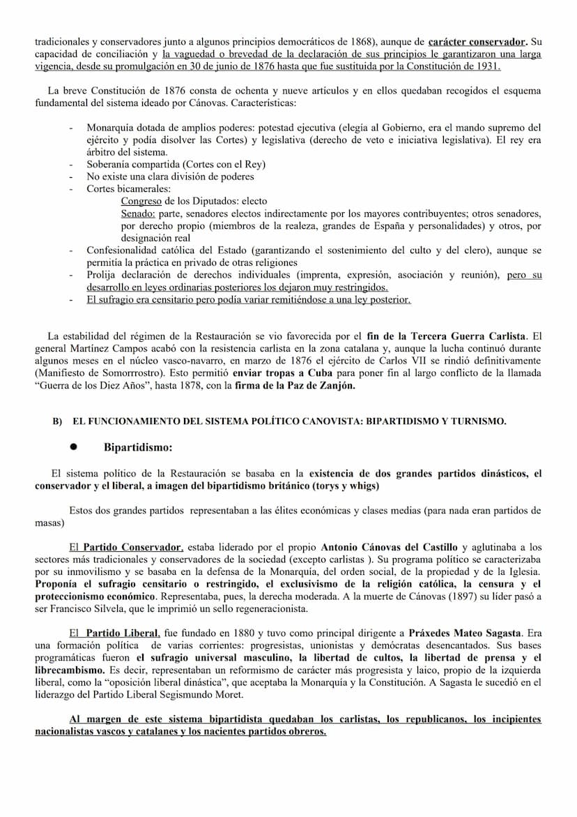 TEMA 5 EL RÉGIMEN DE LA RESTAURACIÓN. CARACTERÍSTICAS Y
FUNCIONAMIENTO DEL SISTEMA CANOVISTA
1. INTRODUCCIÓN.
Paralelamente al desarrollo de