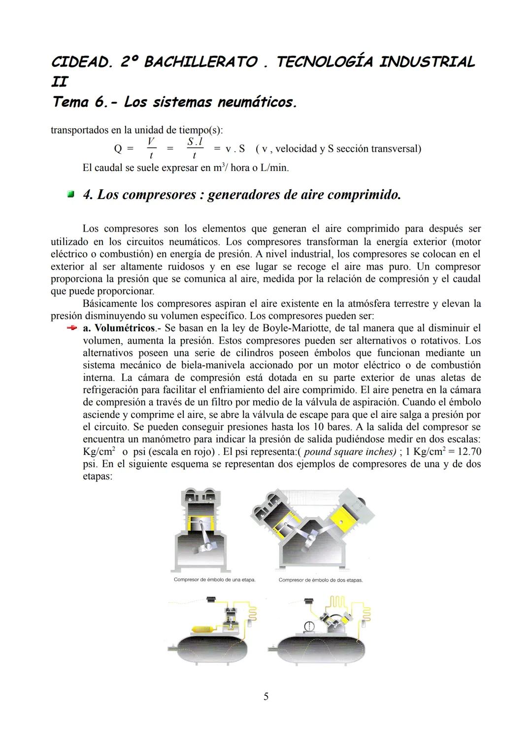CIDEAD. 2º BACHILLERATO TECNOLOGÍA INDUSTRIAL
II
Tema 6.- Los sistemas neumáticos.

Desarrollo del tema.

*   1. Características generales d