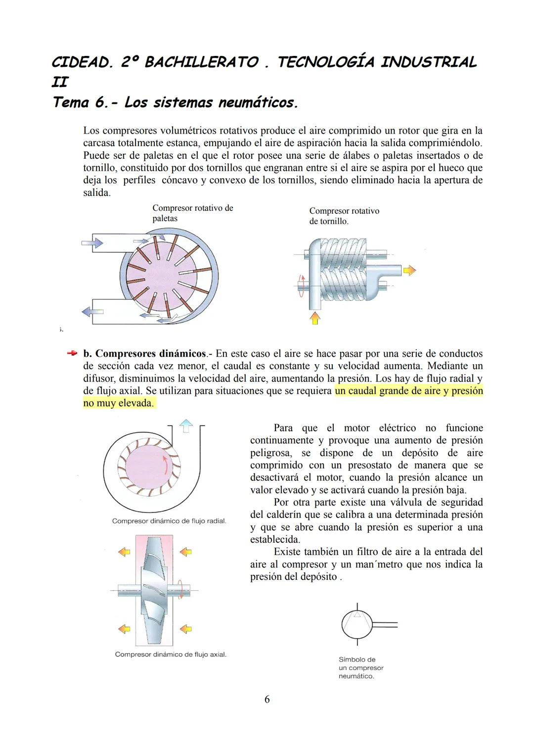 CIDEAD. 2º BACHILLERATO TECNOLOGÍA INDUSTRIAL
II
Tema 6.- Los sistemas neumáticos.

Desarrollo del tema.

*   1. Características generales d