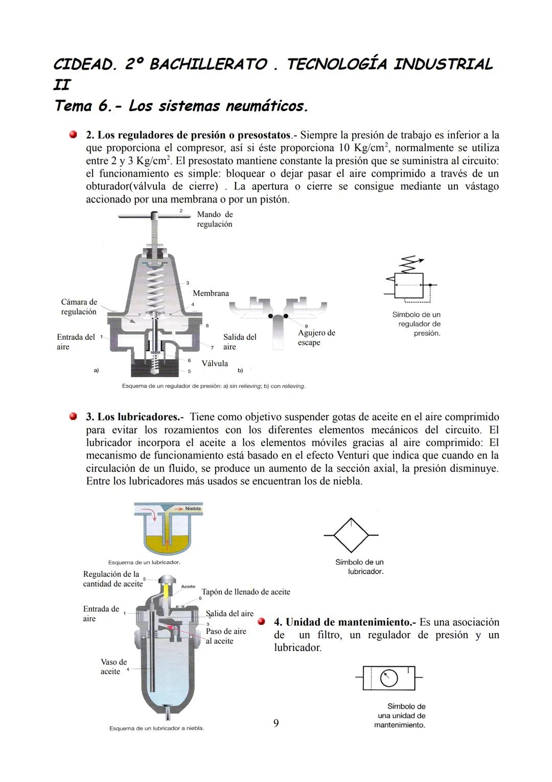 CIDEAD. 2º BACHILLERATO TECNOLOGÍA INDUSTRIAL
II
Tema 6.- Los sistemas neumáticos.

Desarrollo del tema.

*   1. Características generales d